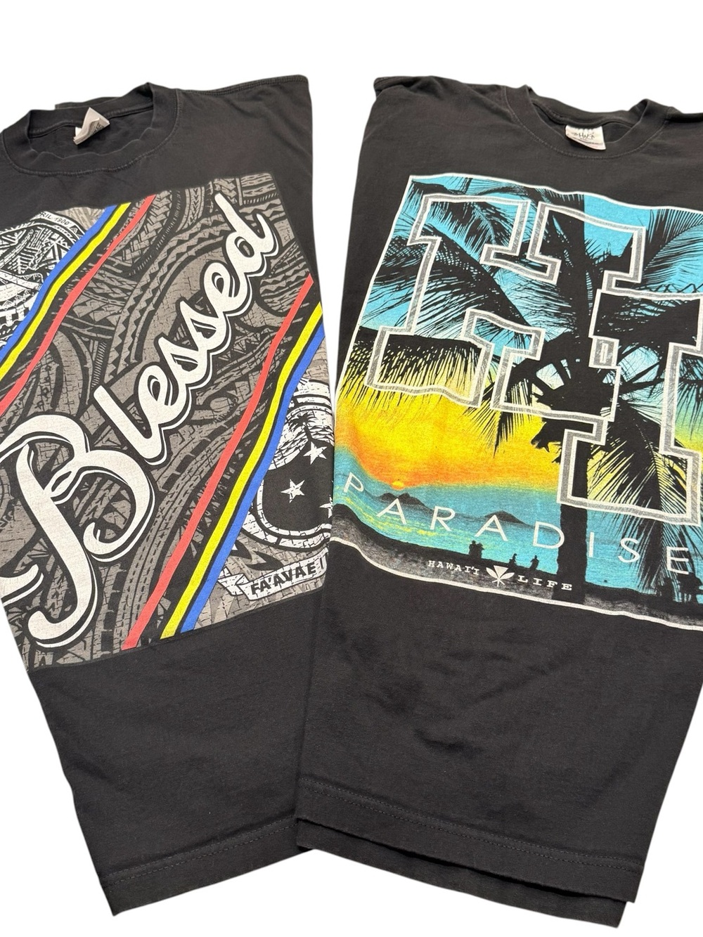 Shaka Wear POLYNESIAN Tropical & Blessed T-Shirt Men 3XL Hawaiian Black Lot of 2